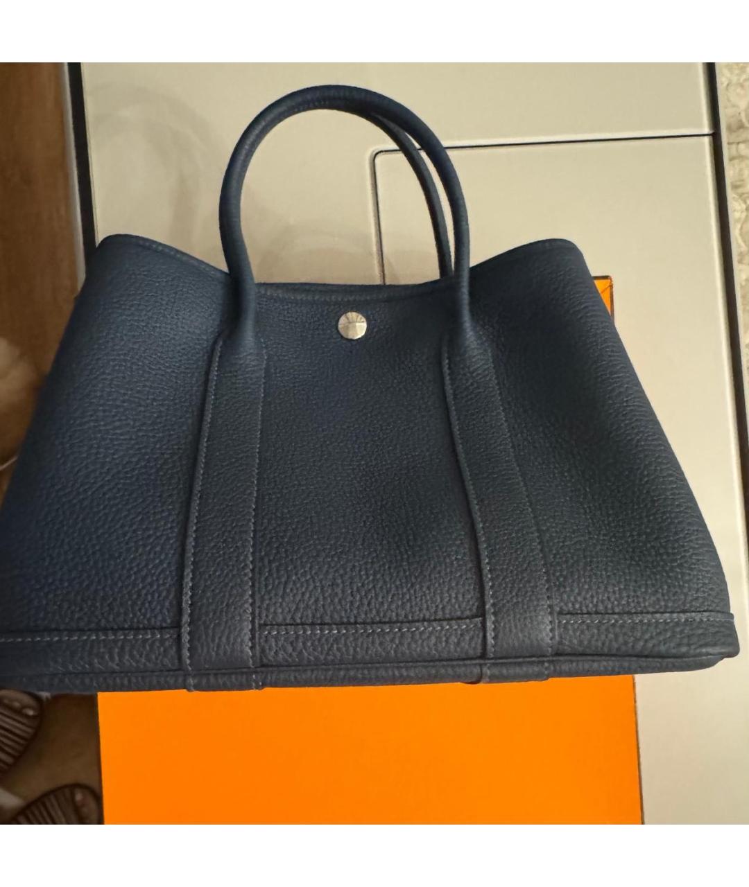 HERMES Темно-синяя кожаная сумка тоут, фото 3