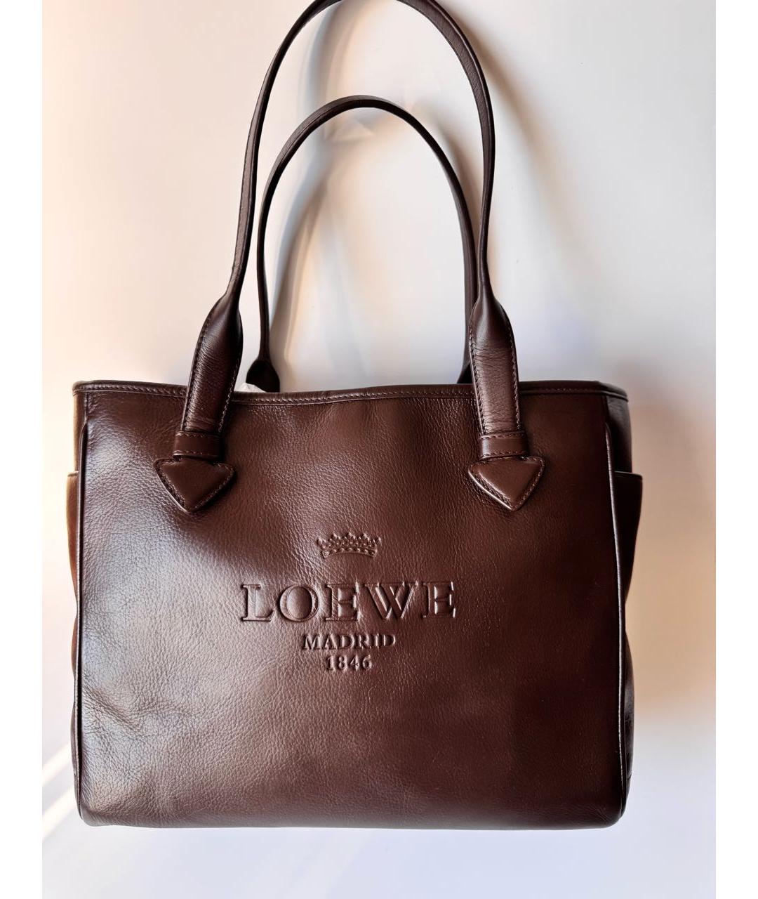 LOEWE Коричневая кожаная сумка тоут, фото 9