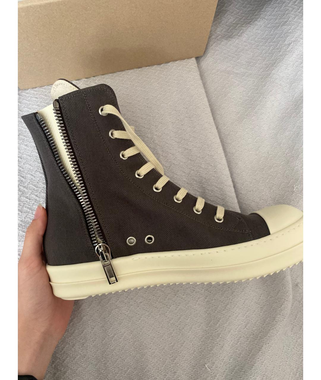 RICK OWENS DRKSHDW Серые текстильные высокие кроссовки / кеды, фото 7