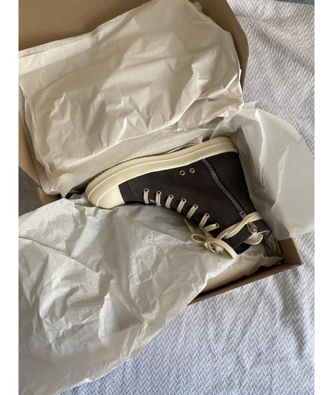 RICK OWENS DRKSHDW Серые текстильные высокие кроссовки / кеды, фото 2