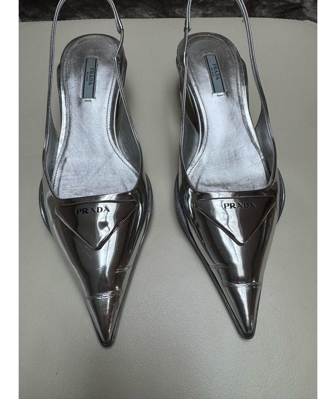 PRADA Серебряные кожаные босоножки, фото 4