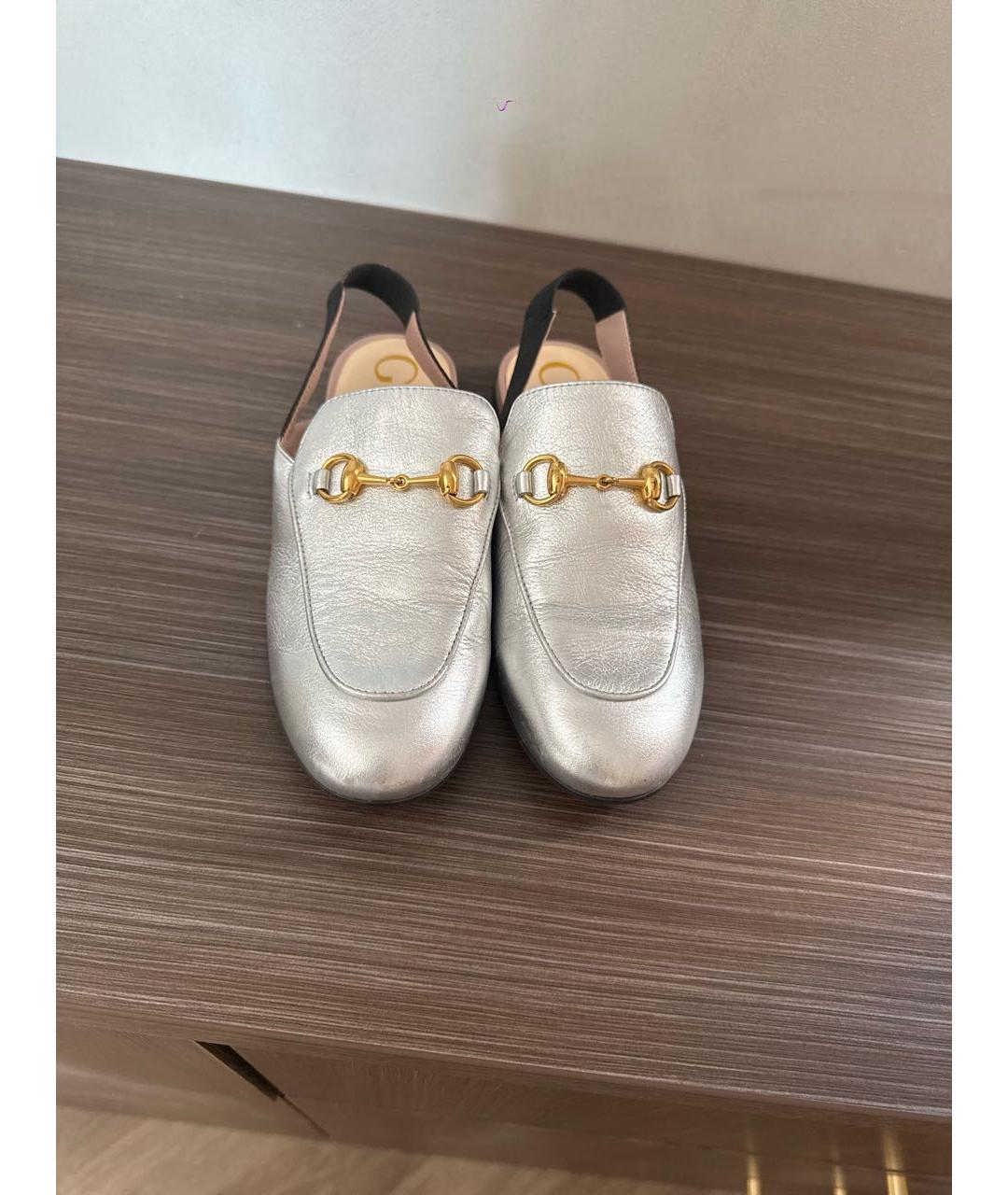 GUCCI Серебряные кожаные лоферы и мокасины, фото 2