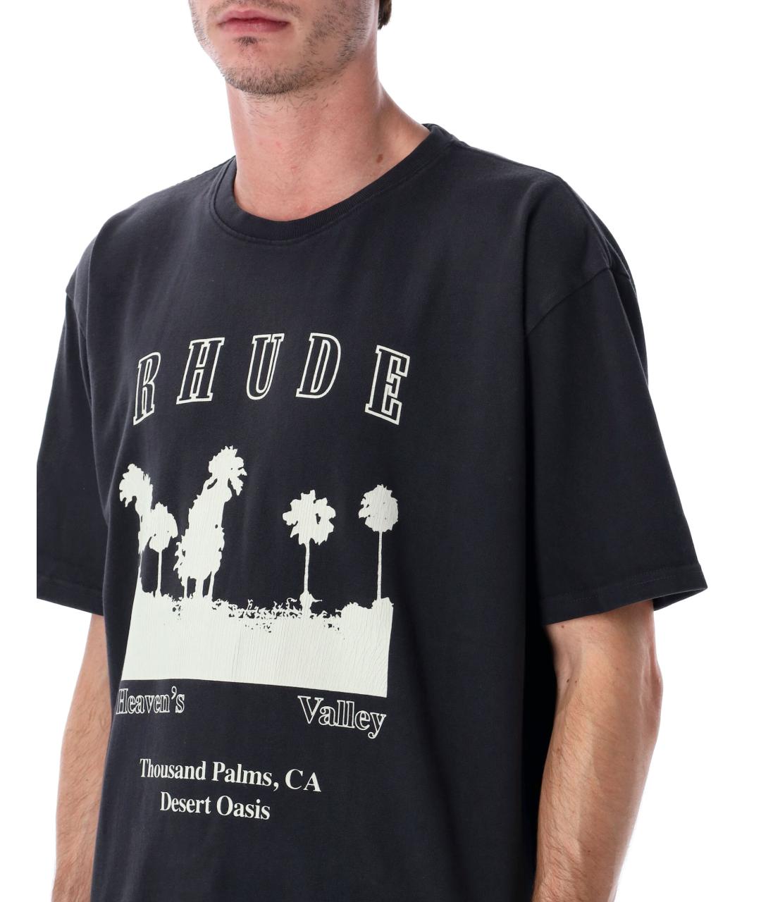 RHUDE Черная хлопковая футболка, фото 4