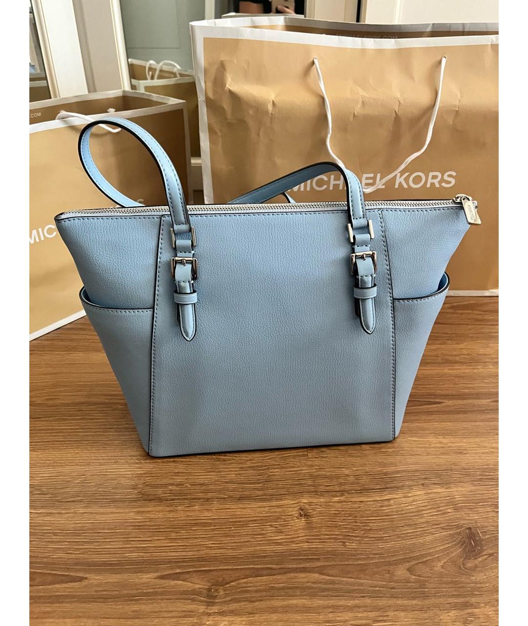 MICHAEL KORS Голубая кожаная сумка тоут, фото 2
