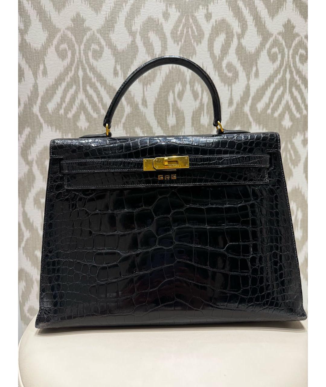 HERMES Черная сумка с короткими ручками из экзотической кожи, фото 9