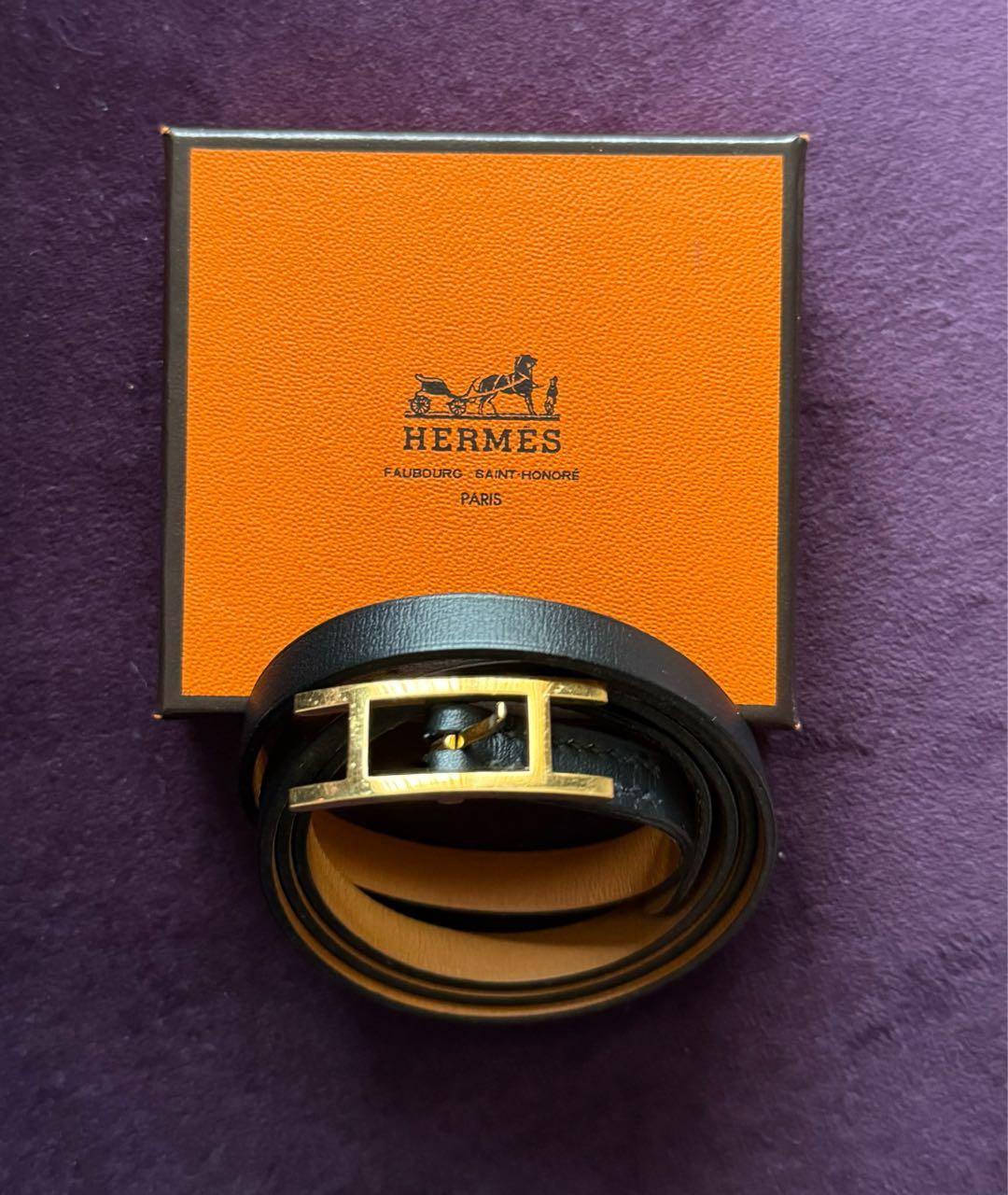 HERMES Черный кожаный браслет, фото 6
