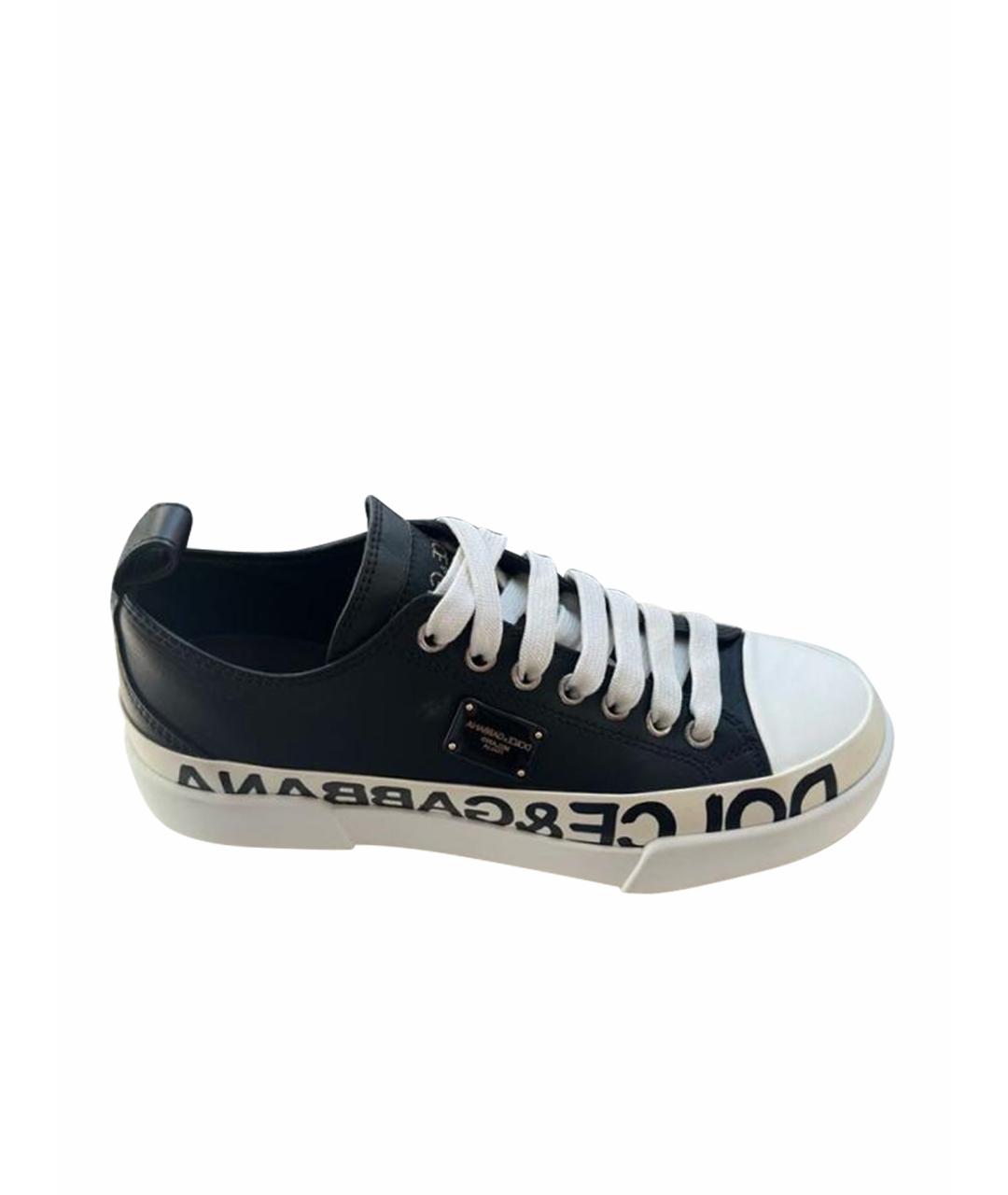 DOLCE&GABBANA Черные кожаные кроссовки, фото 1