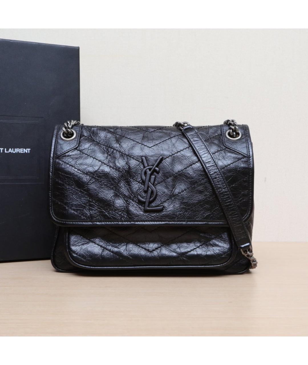 SAINT LAURENT Черная кожаная сумка через плечо, фото 2