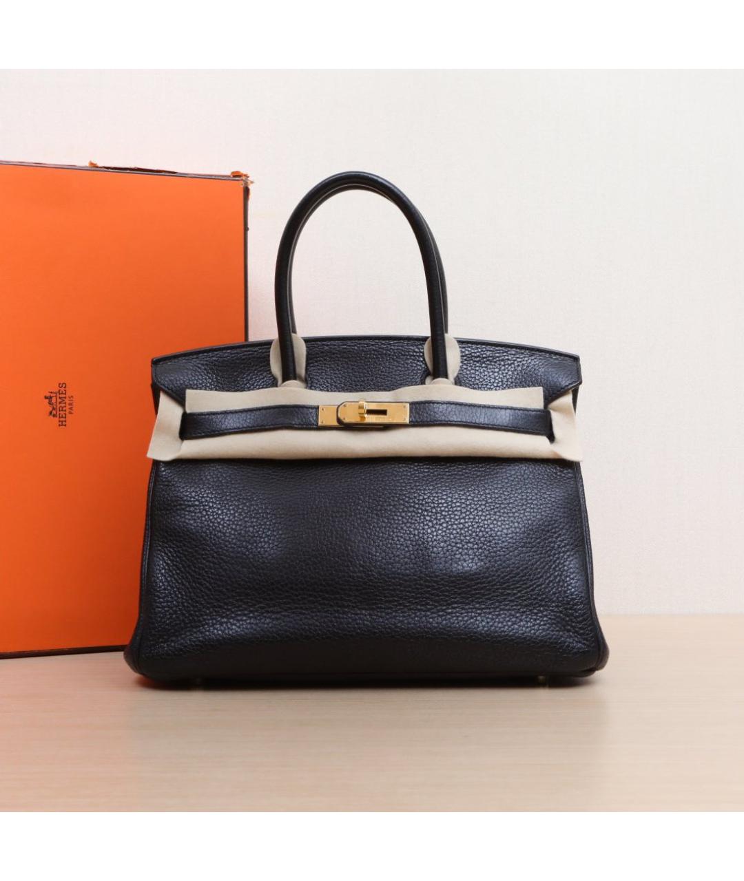 HERMES Черная кожаная сумка тоут, фото 2