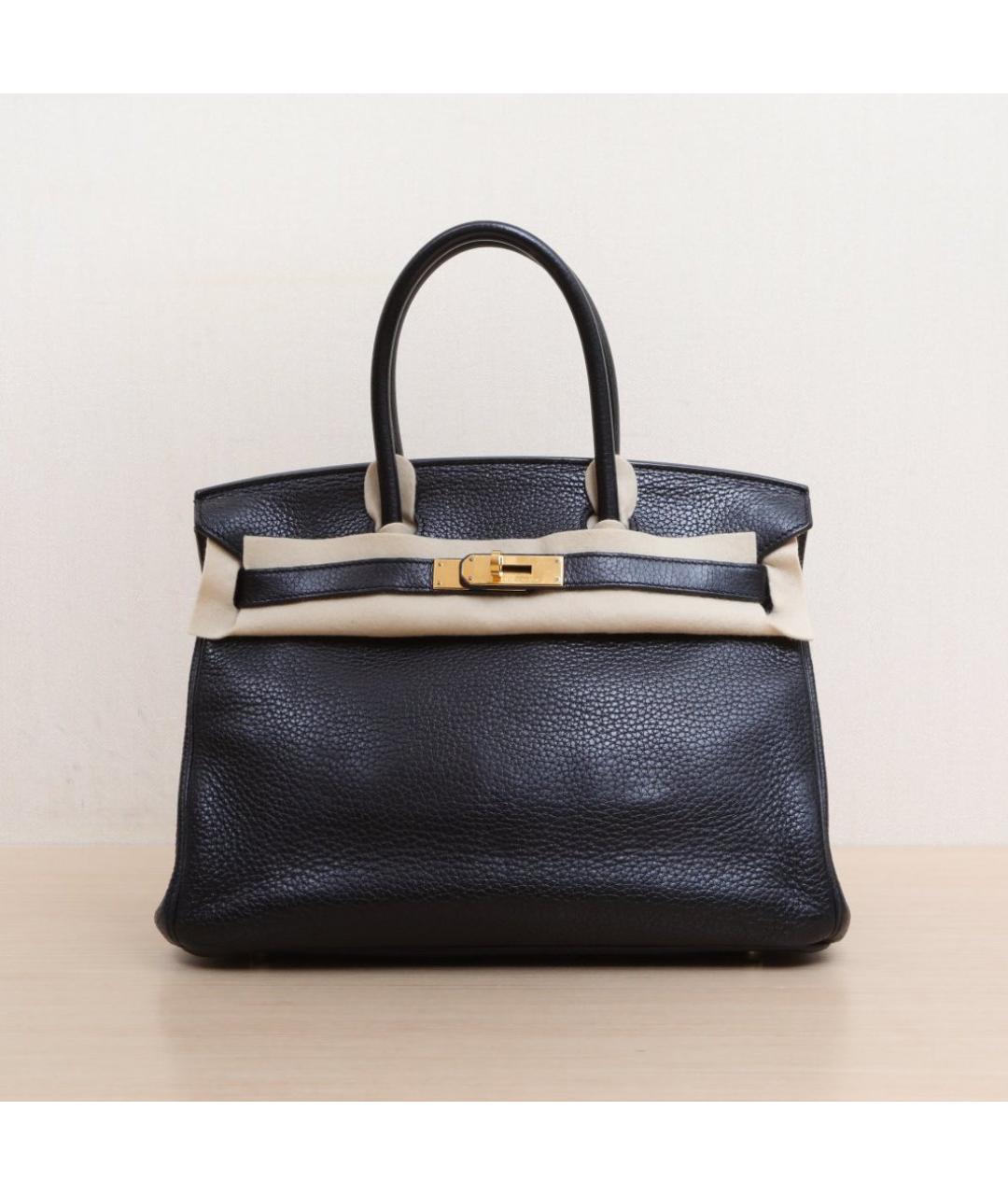 HERMES Черная кожаная сумка тоут, фото 3