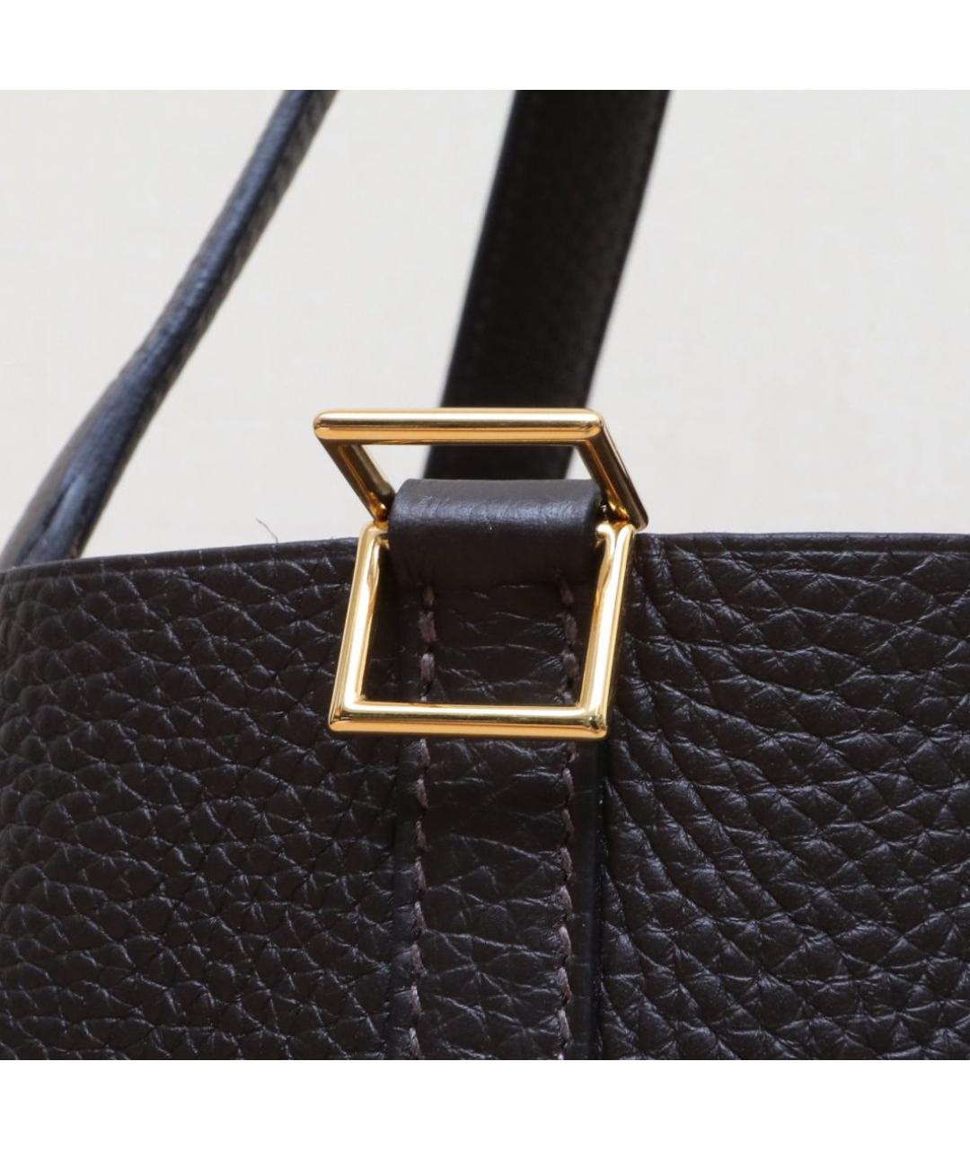 HERMES Черная кожаная сумка тоут, фото 8