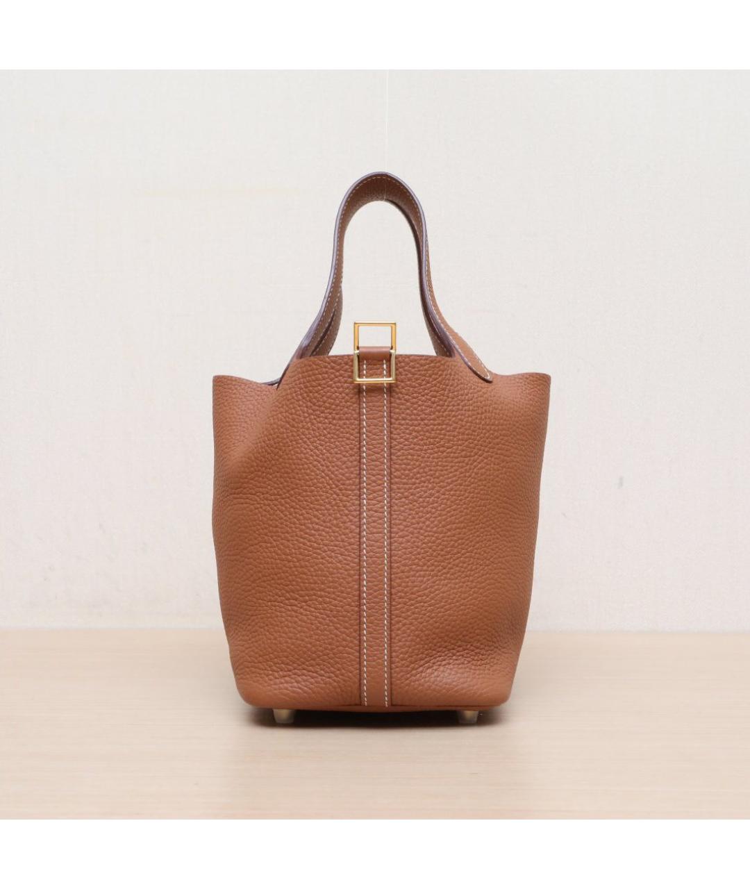 HERMES Коричневая кожаная сумка тоут, фото 3
