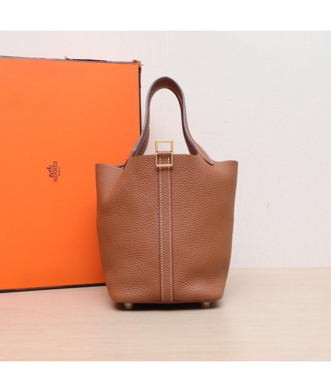 HERMES Коричневая кожаная сумка тоут, фото 2