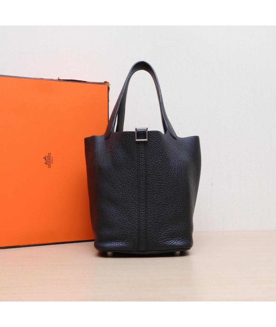 HERMES Черная кожаная сумка тоут, фото 2