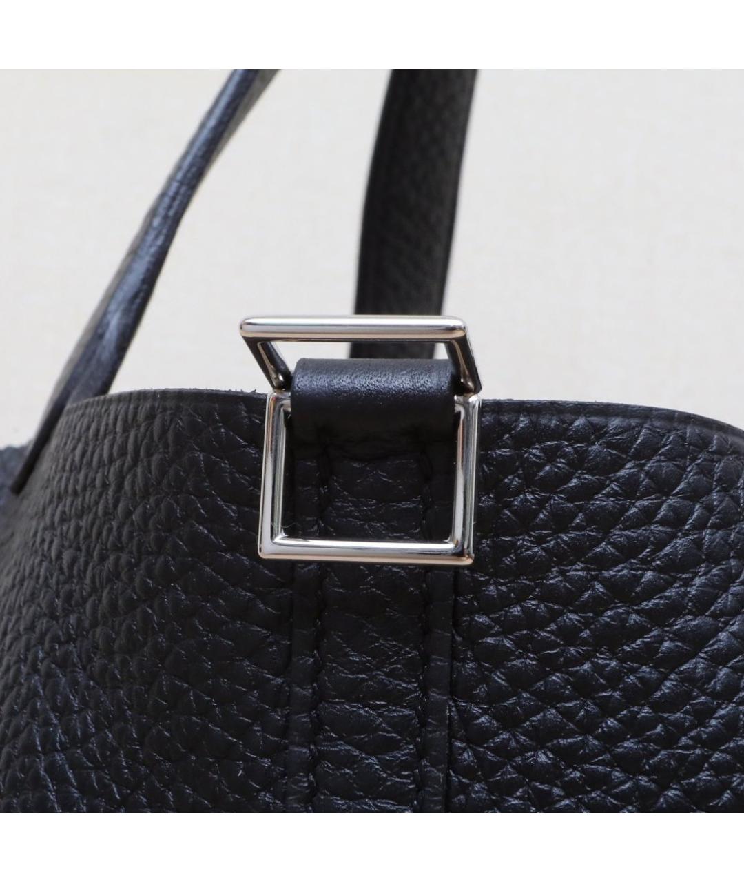 HERMES Черная кожаная сумка тоут, фото 8