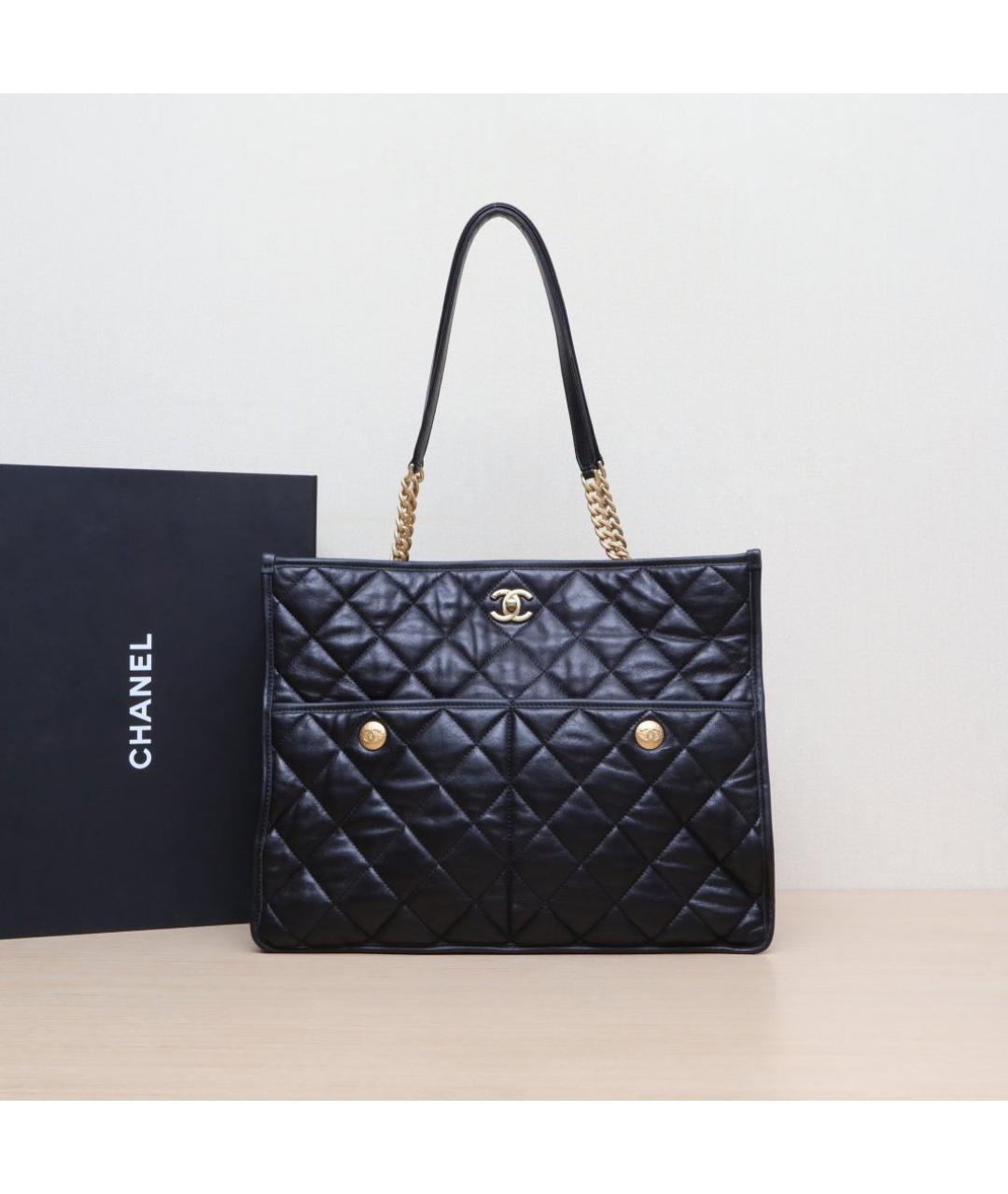CHANEL Черная кожаная сумка тоут, фото 2
