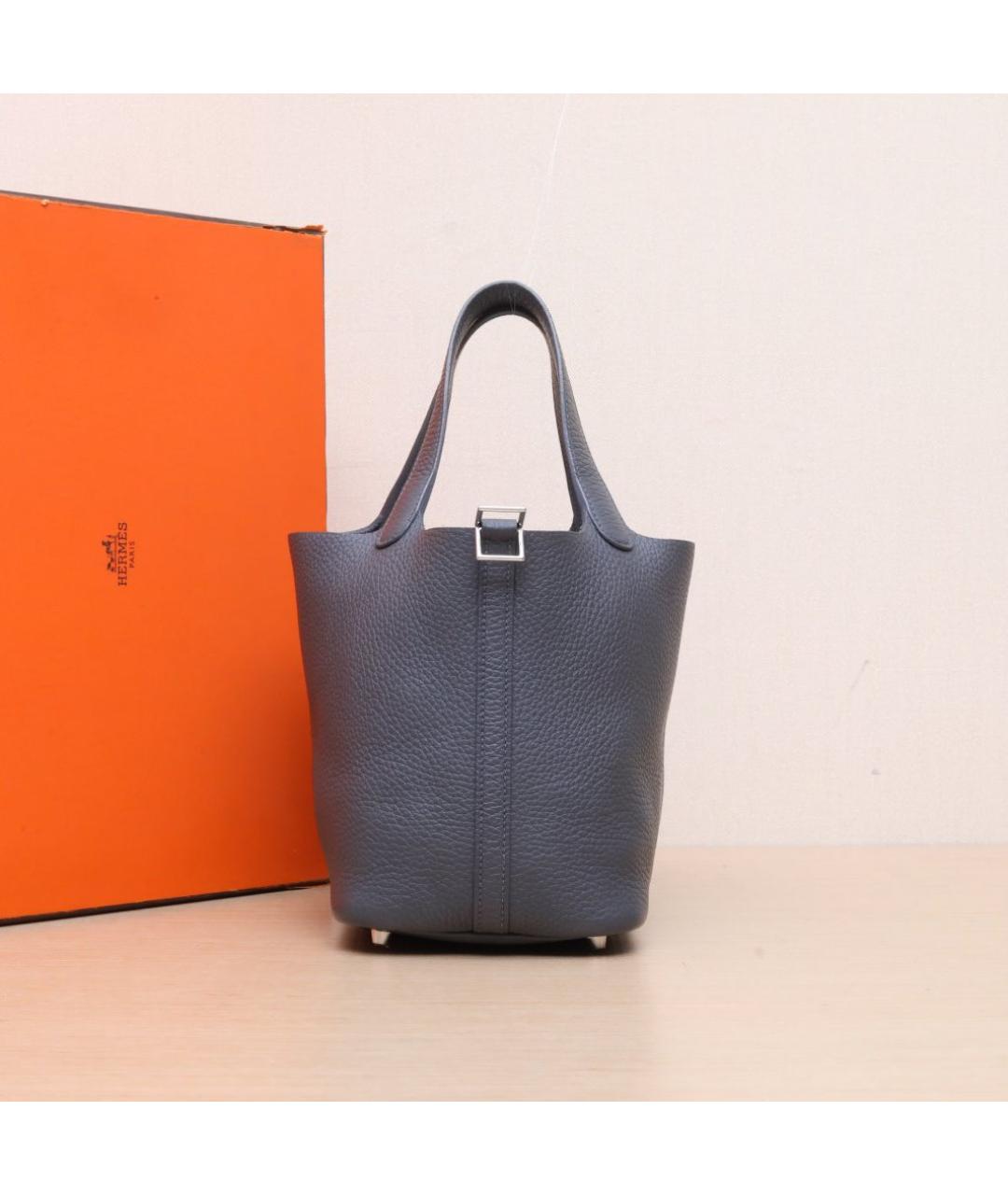 HERMES Серая кожаная сумка тоут, фото 2