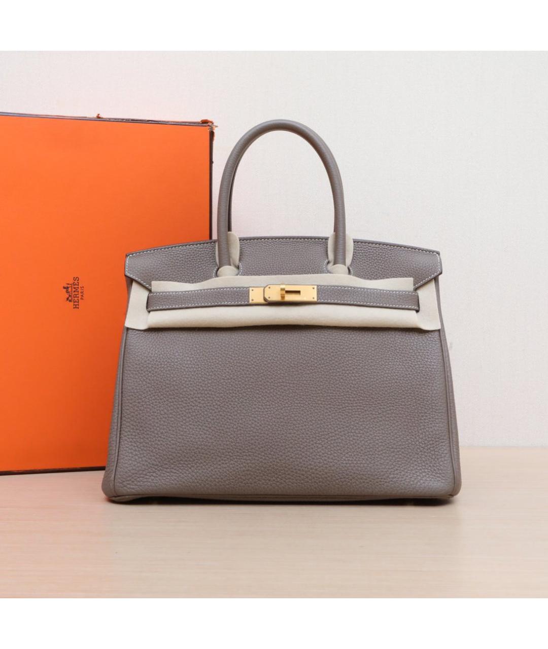 HERMES Серая кожаная сумка тоут, фото 2