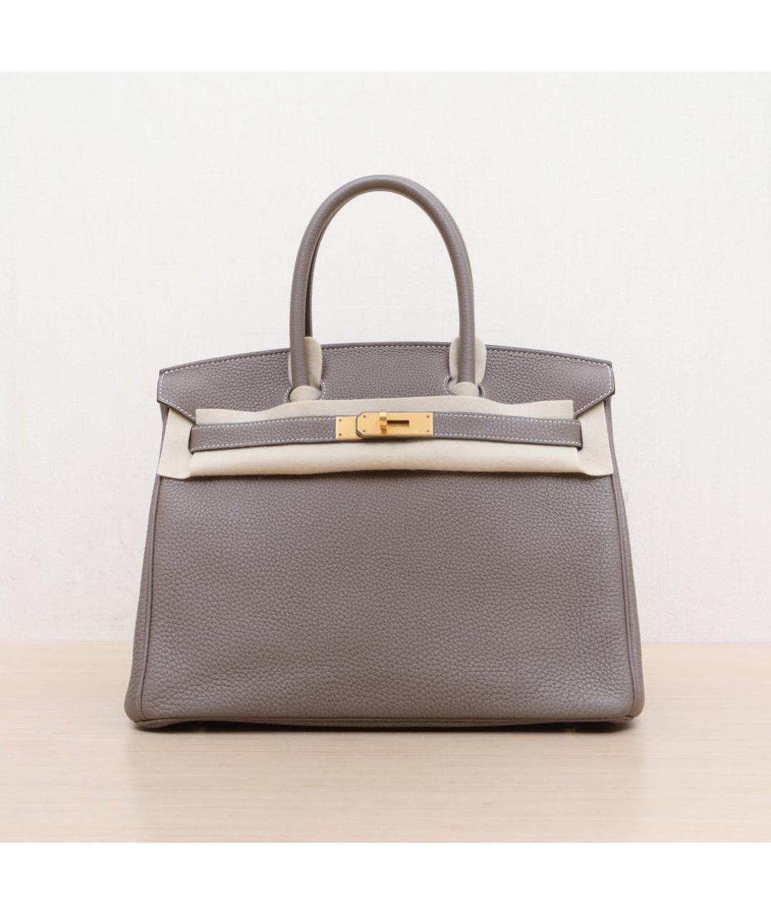 HERMES Серая кожаная сумка тоут, фото 3