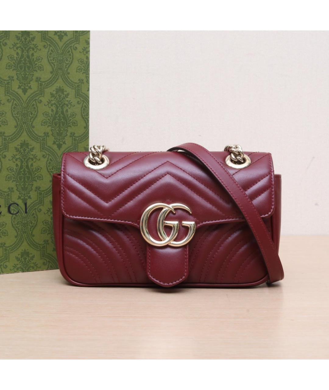 GUCCI Бордовая кожаная сумка через плечо, фото 2
