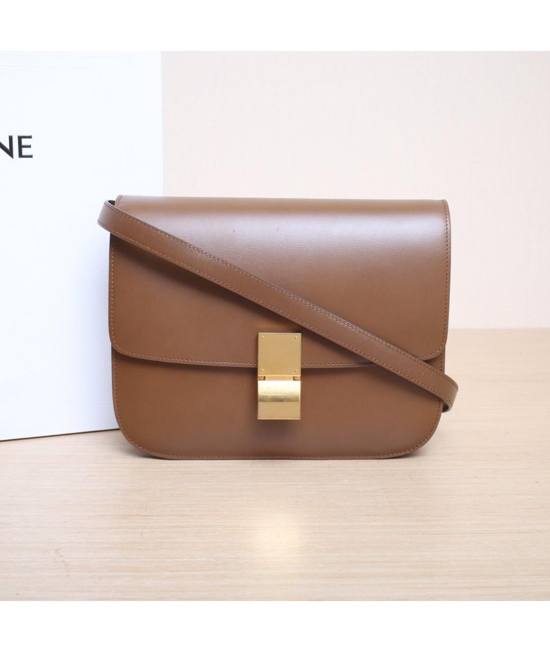 CELINE Коричневая кожаная сумка через плечо, фото 2