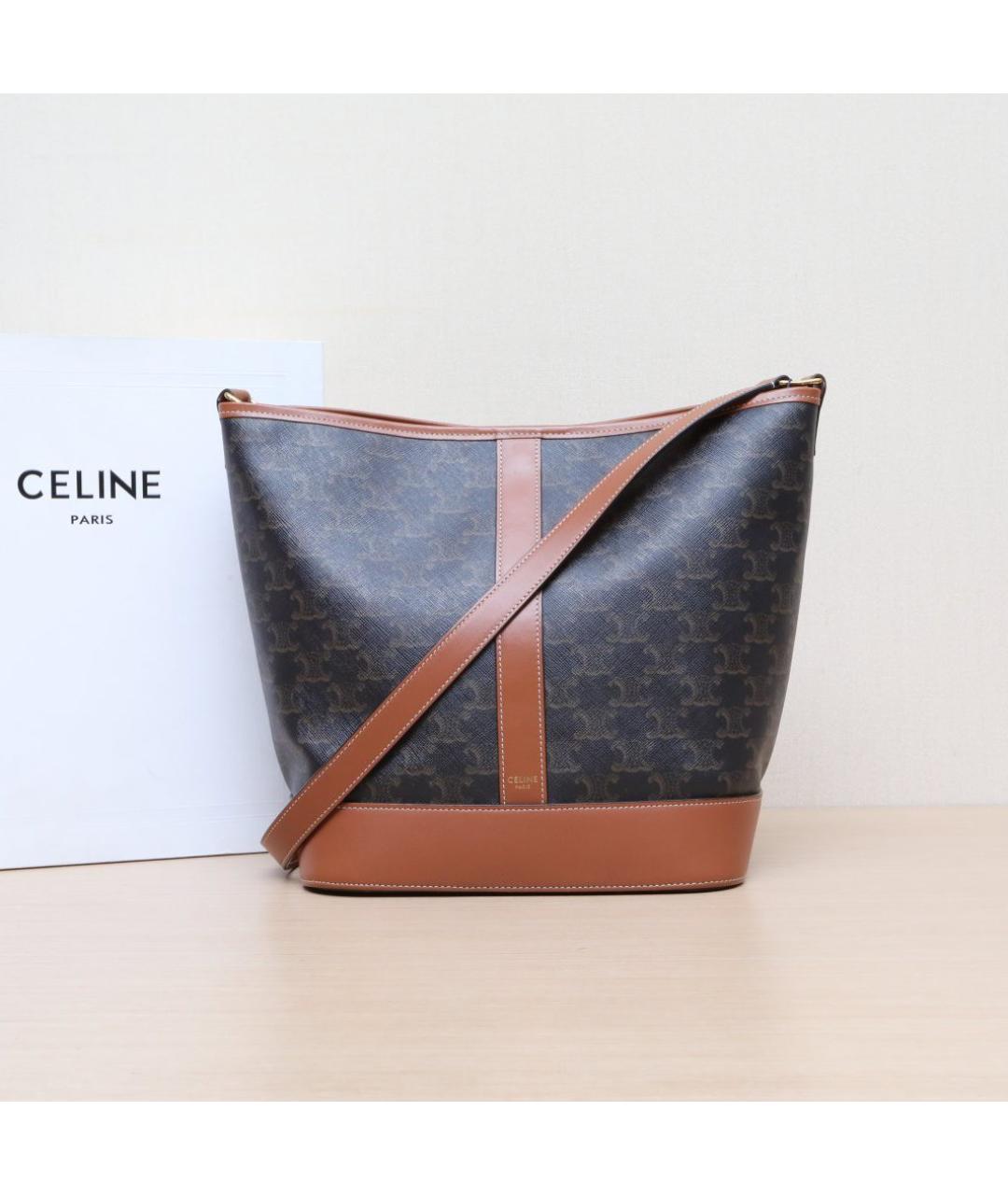 CELINE Коричневая кожаная сумка через плечо, фото 2