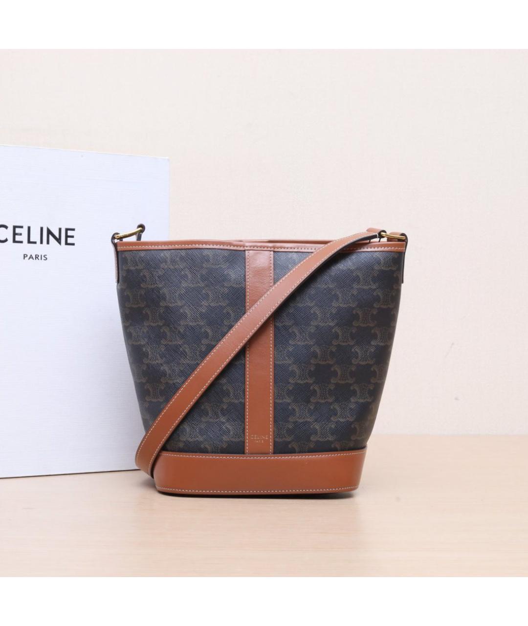 CELINE Коричневая кожаная сумка через плечо, фото 2