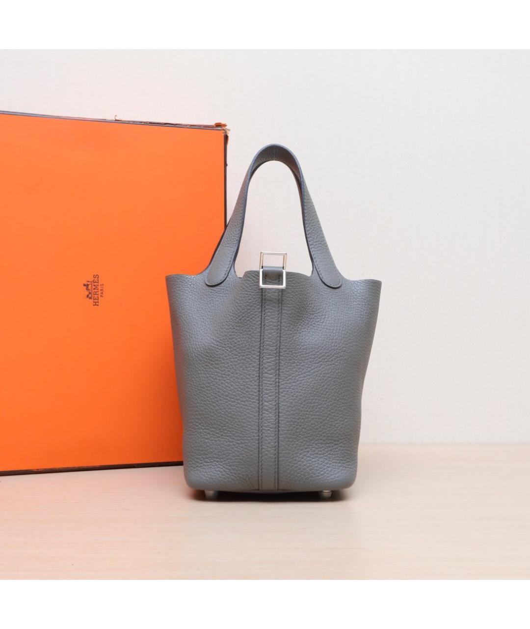 HERMES Серая кожаная сумка тоут, фото 2