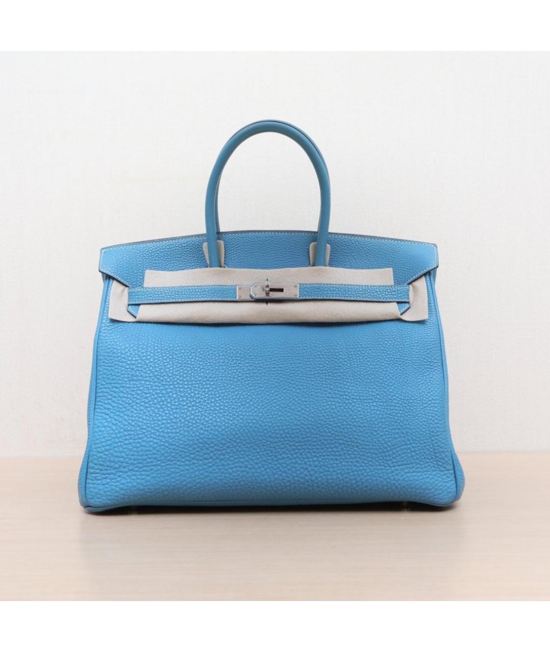 HERMES Голубая кожаная сумка тоут, фото 3