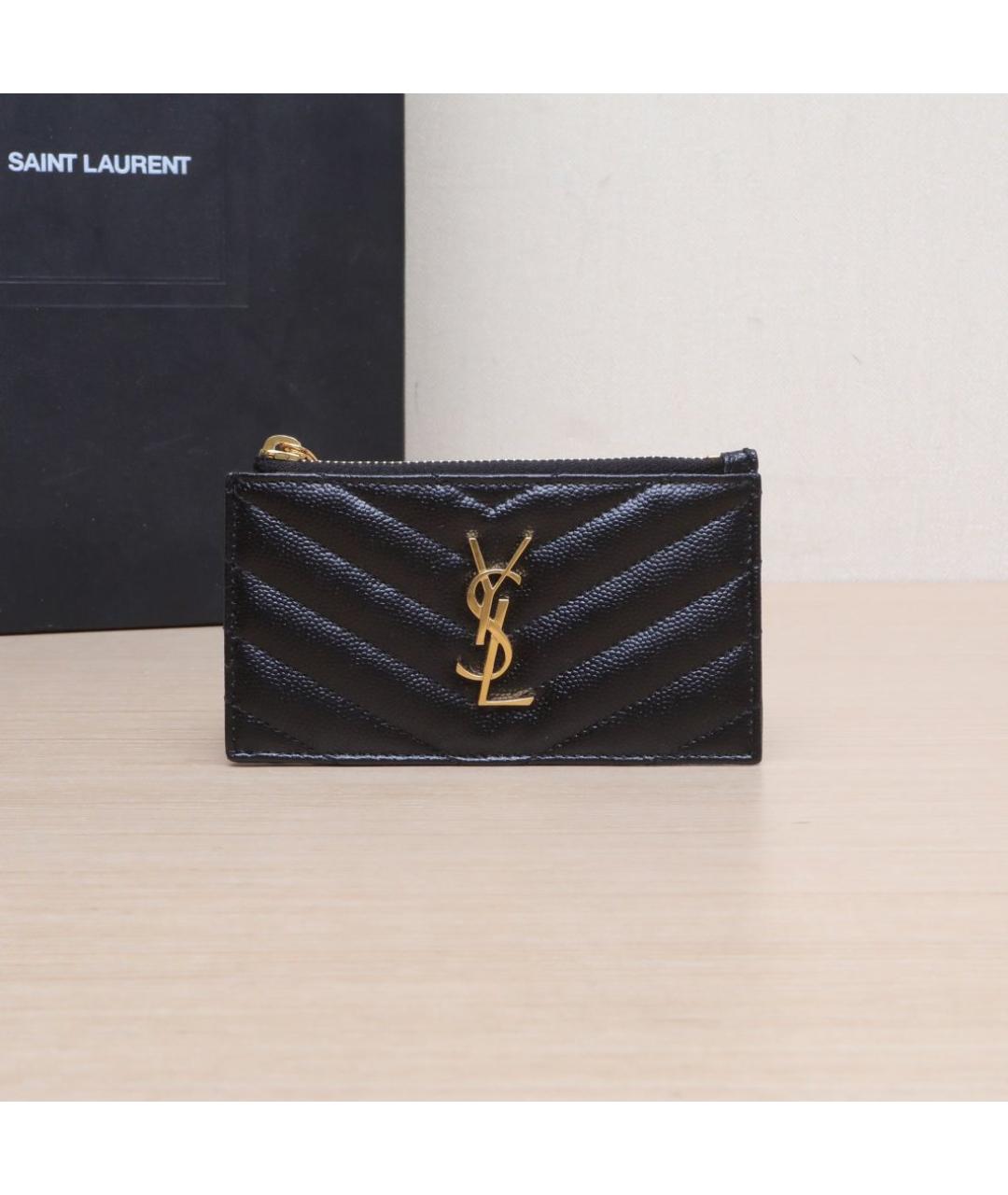 SAINT LAURENT Черный кожаный кошелек, фото 2