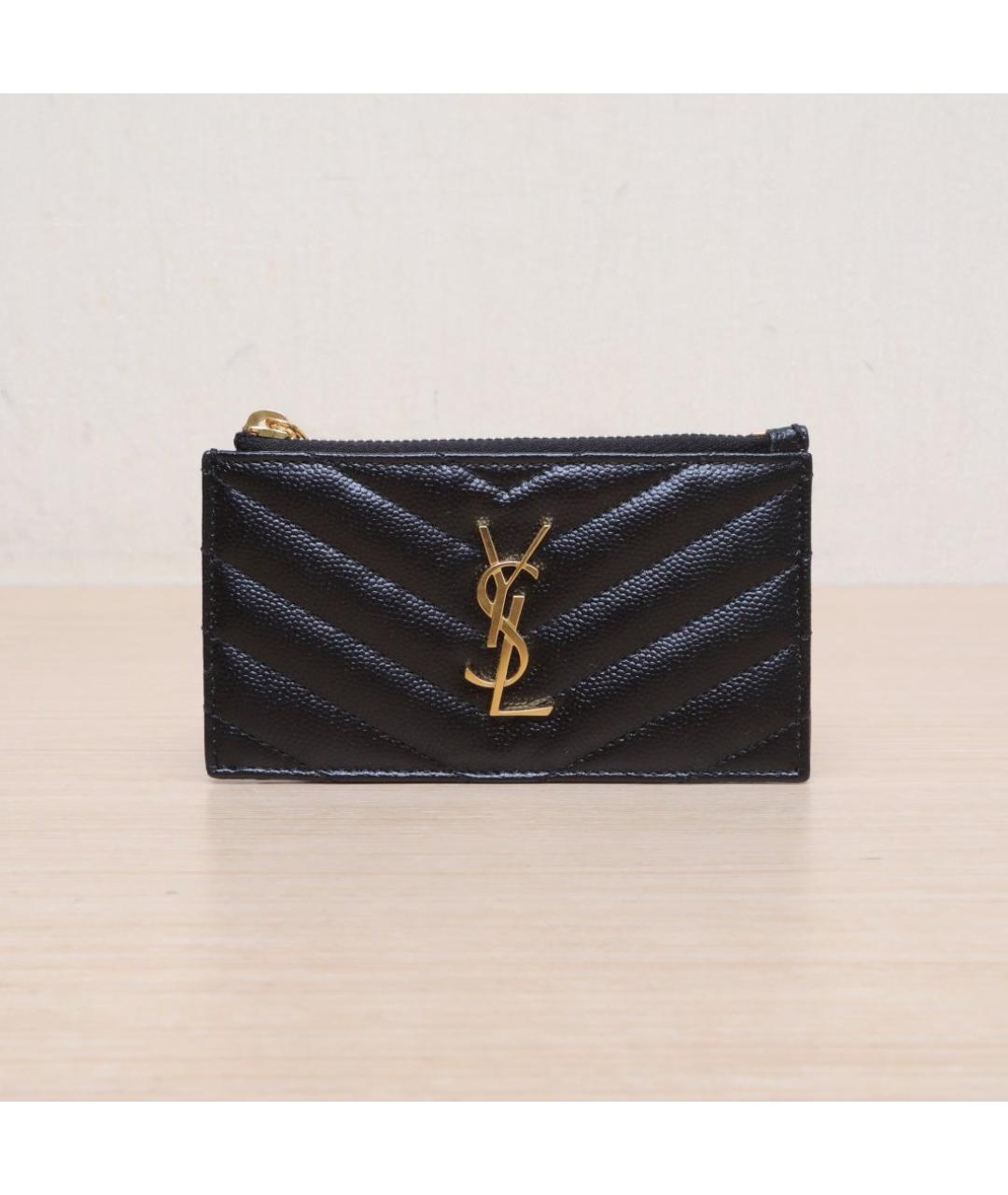 SAINT LAURENT Черный кожаный кошелек, фото 3