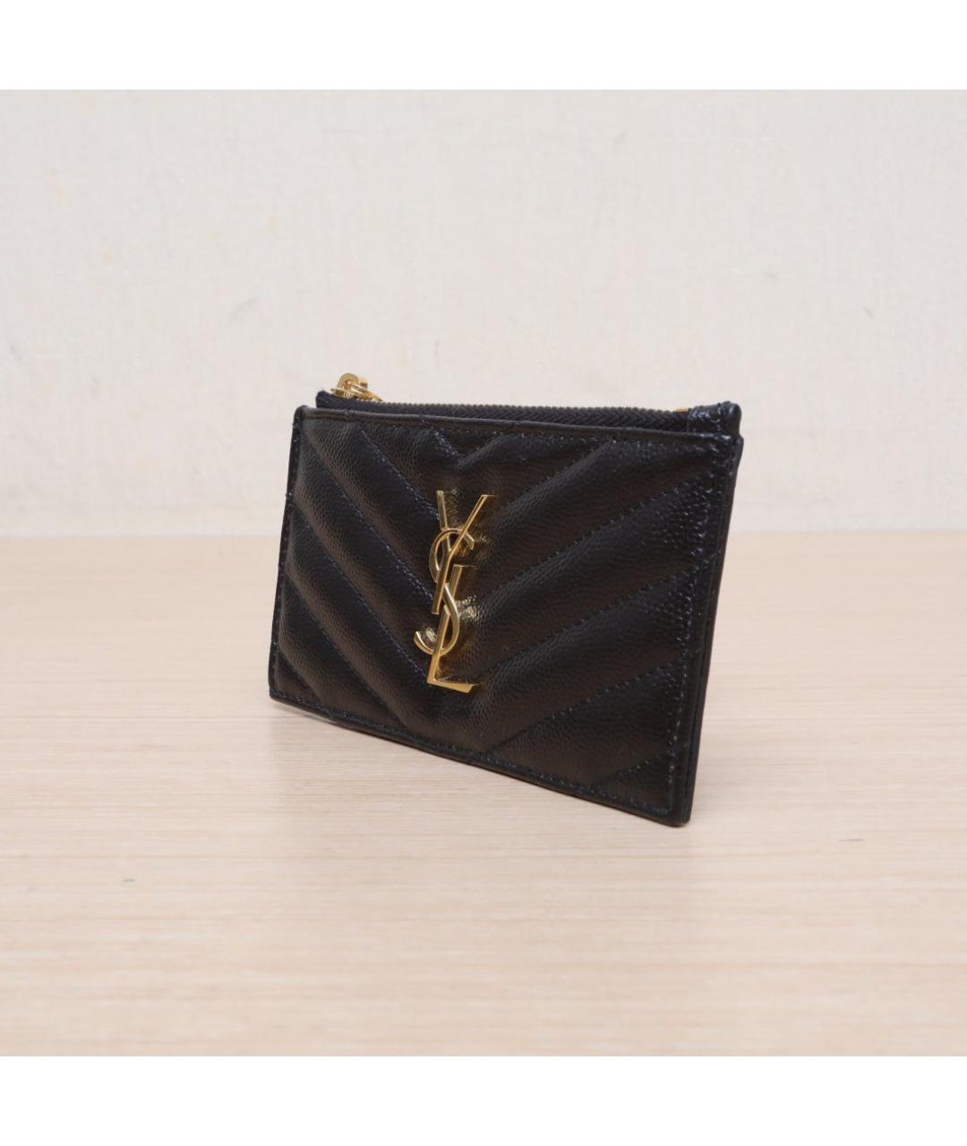 SAINT LAURENT Черный кожаный кошелек, фото 4
