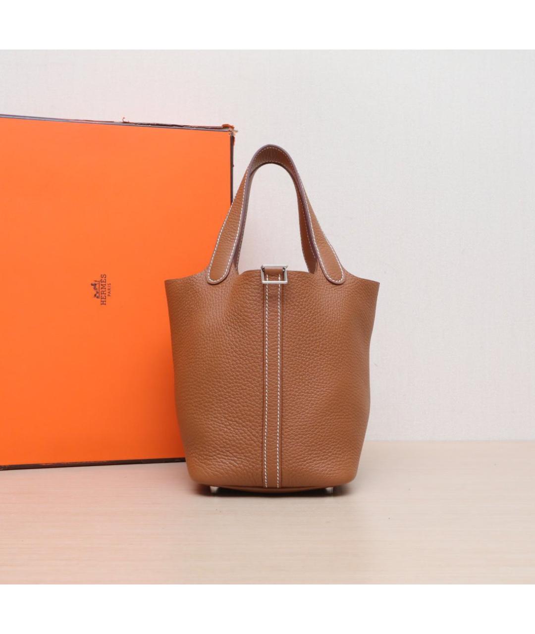 HERMES Коричневая кожаная сумка тоут, фото 2