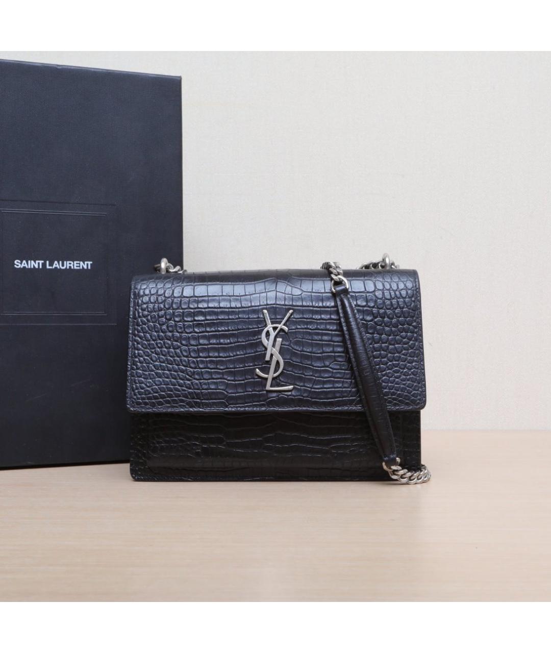 SAINT LAURENT Черная кожаная сумка через плечо, фото 2