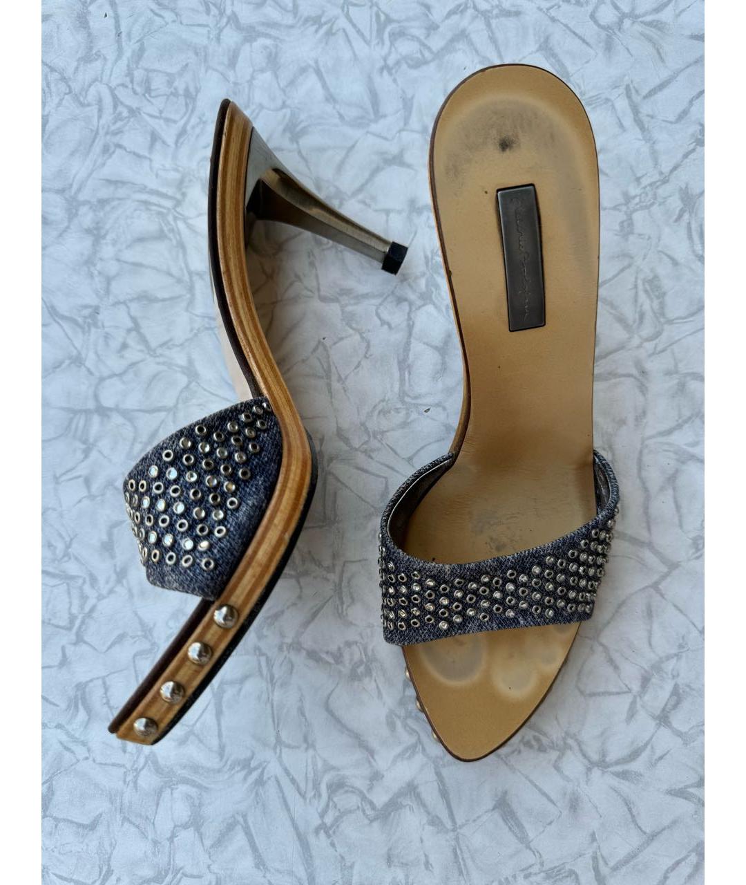 MARIO BADESCU Голубые текстильные мюли, фото 3