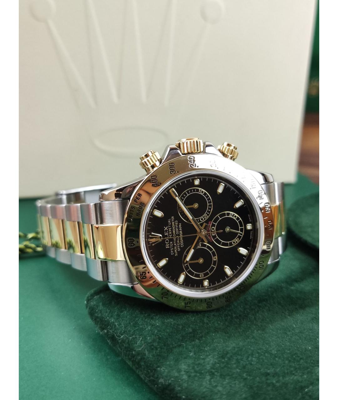 ROLEX Черные часы из желтого золота, фото 3