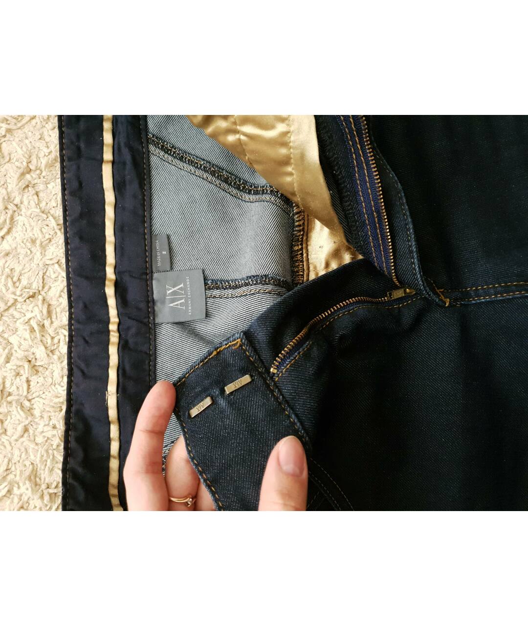 EMPORIO ARMANI VINTAGE Темно-синие хлопко-полиэстеровые прямые джинсы, фото 3
