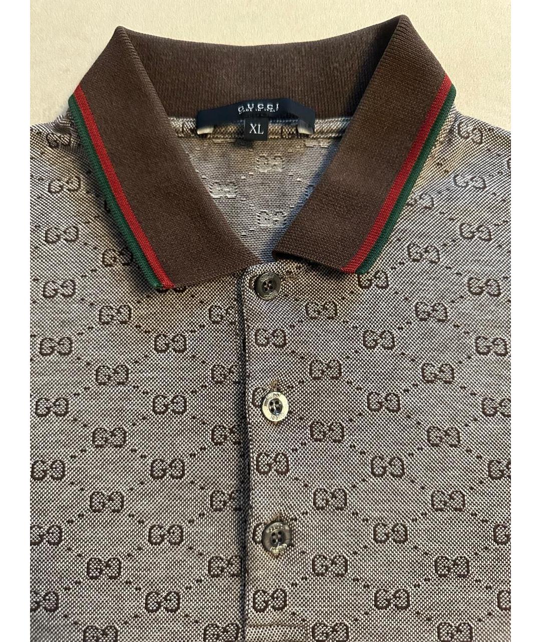 GUCCI Коричневое хлопковое поло с коротким рукавом, фото 3