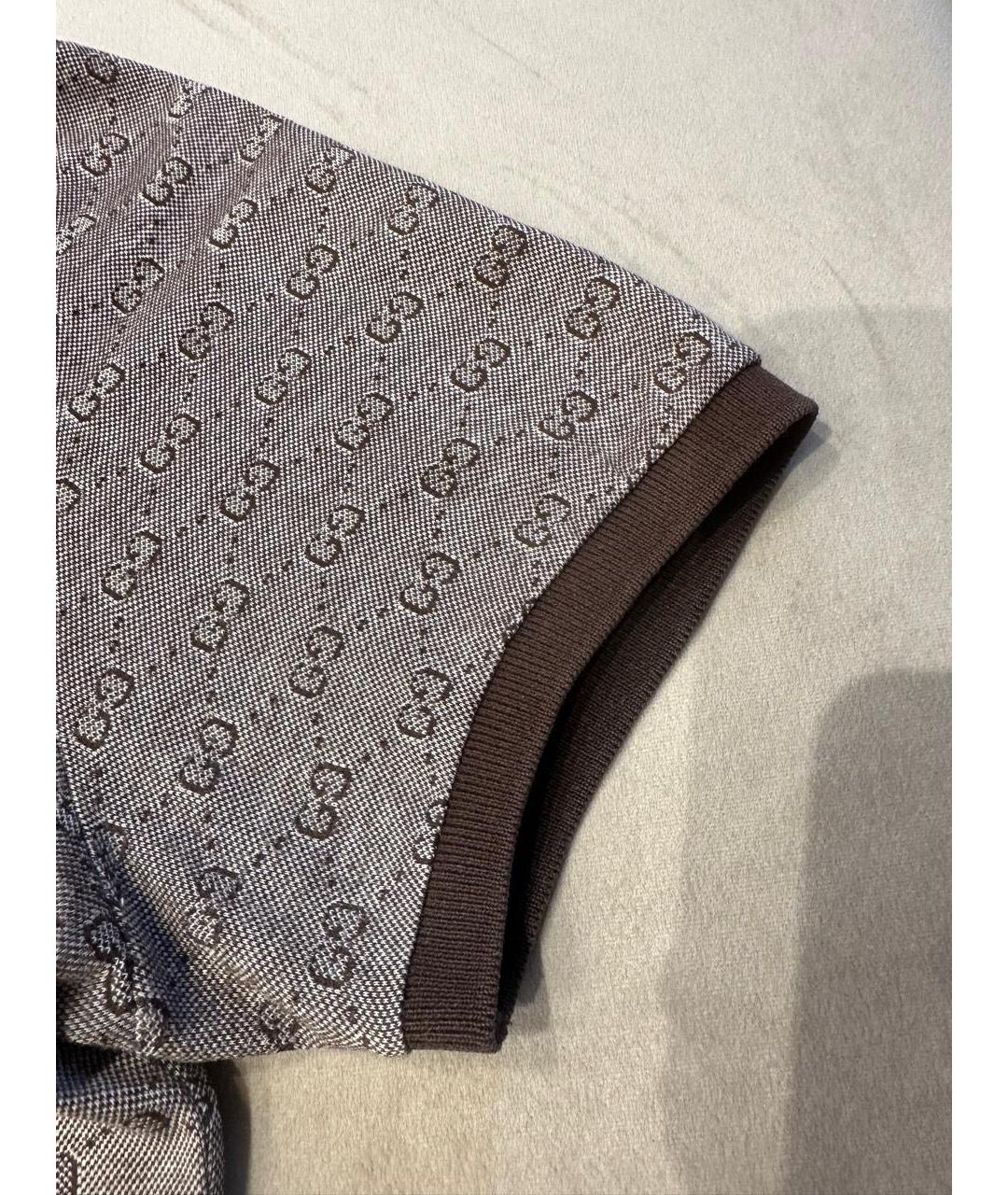 GUCCI Коричневое хлопковое поло с коротким рукавом, фото 5