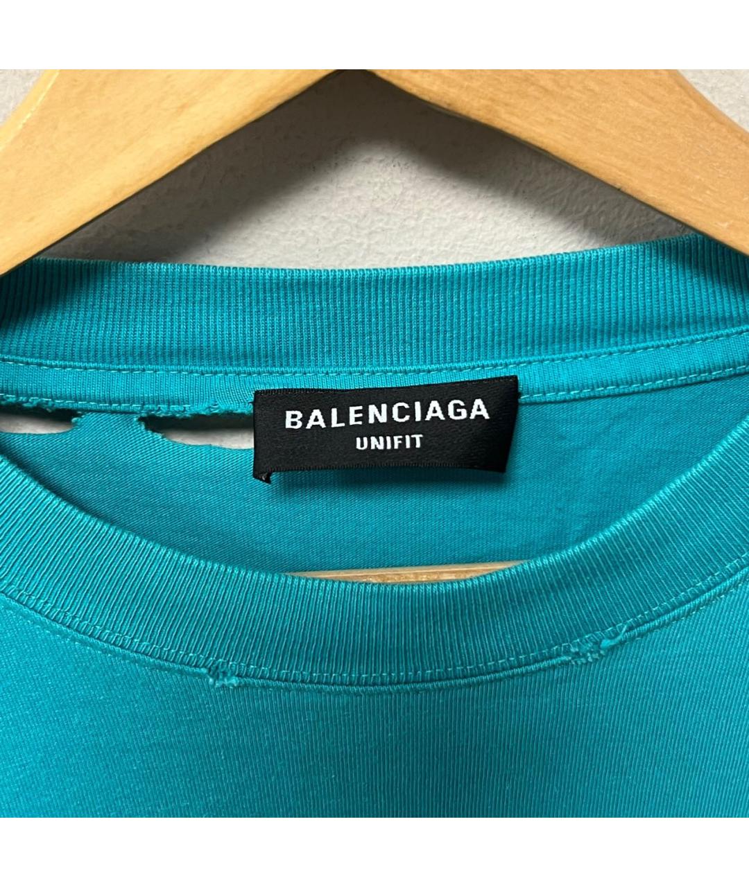 BALENCIAGA Бирюзовая хлопковая футболка, фото 4