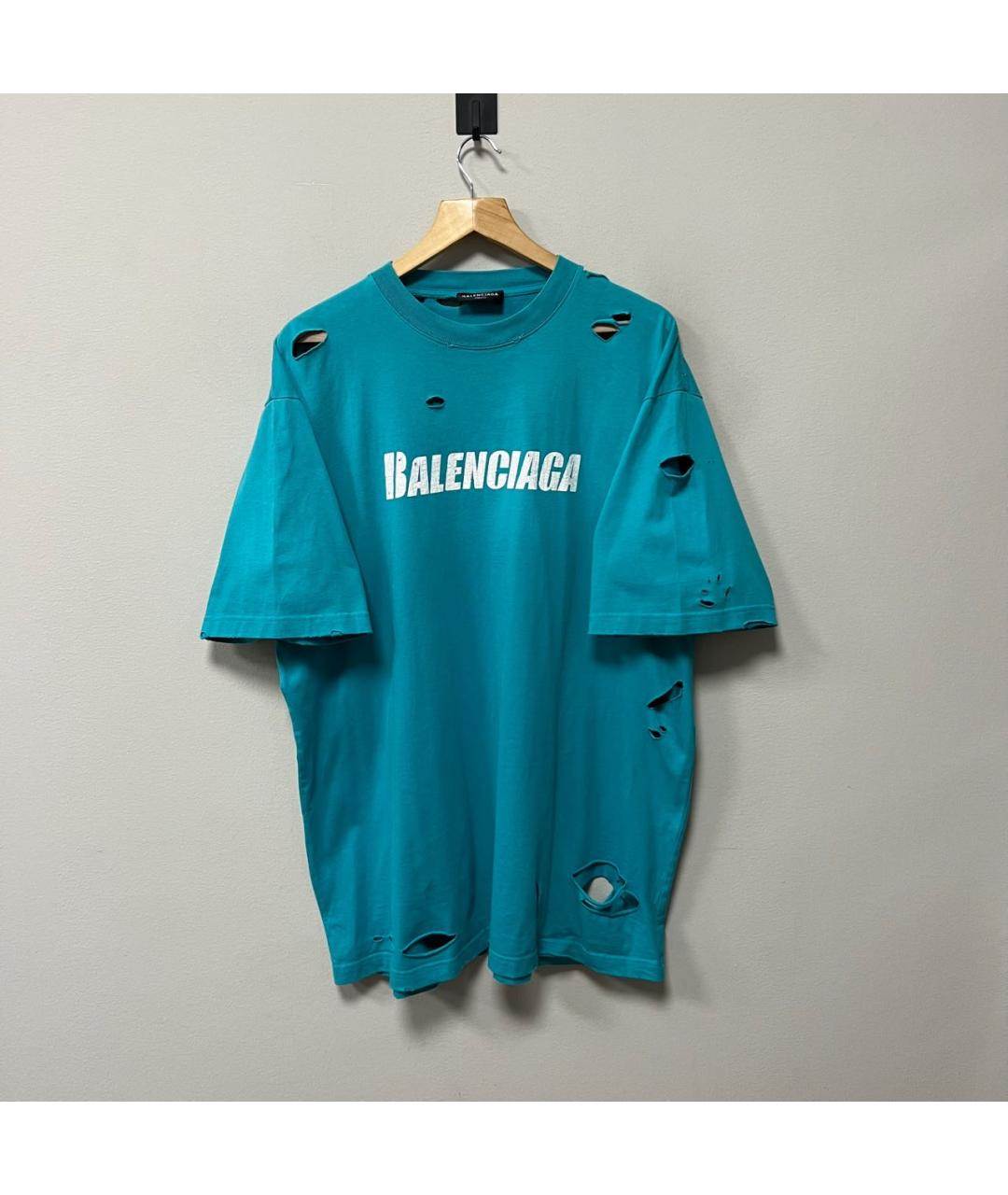 BALENCIAGA Бирюзовая хлопковая футболка, фото 6