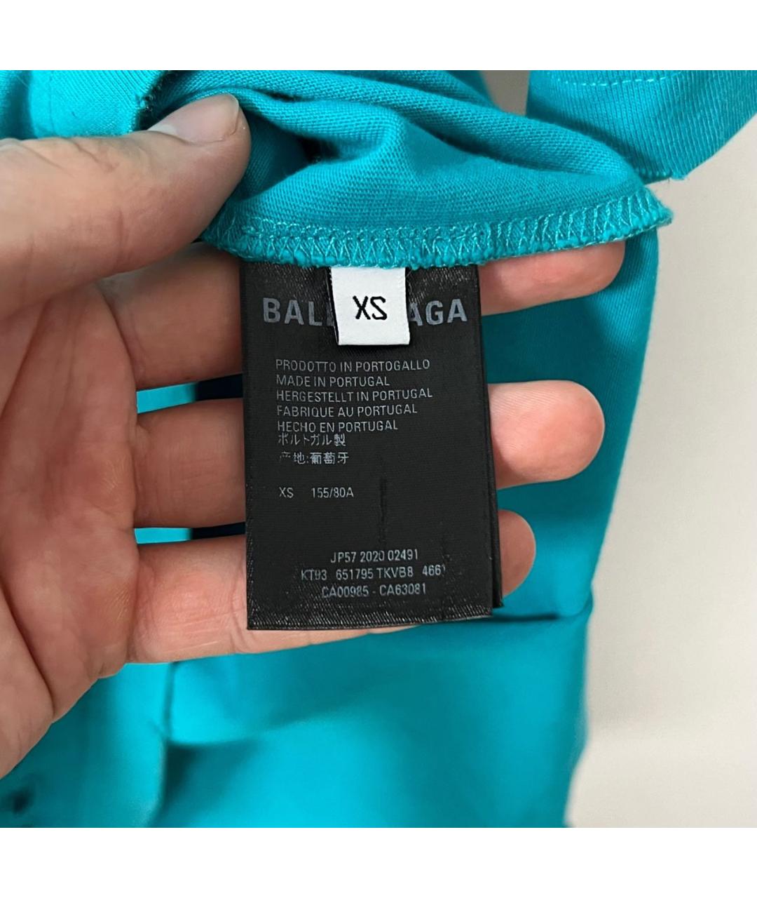 BALENCIAGA Бирюзовая хлопковая футболка, фото 5