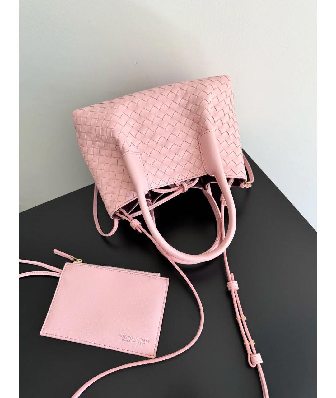 BOTTEGA VENETA Розовая кожаная сумка с короткими ручками, фото 5