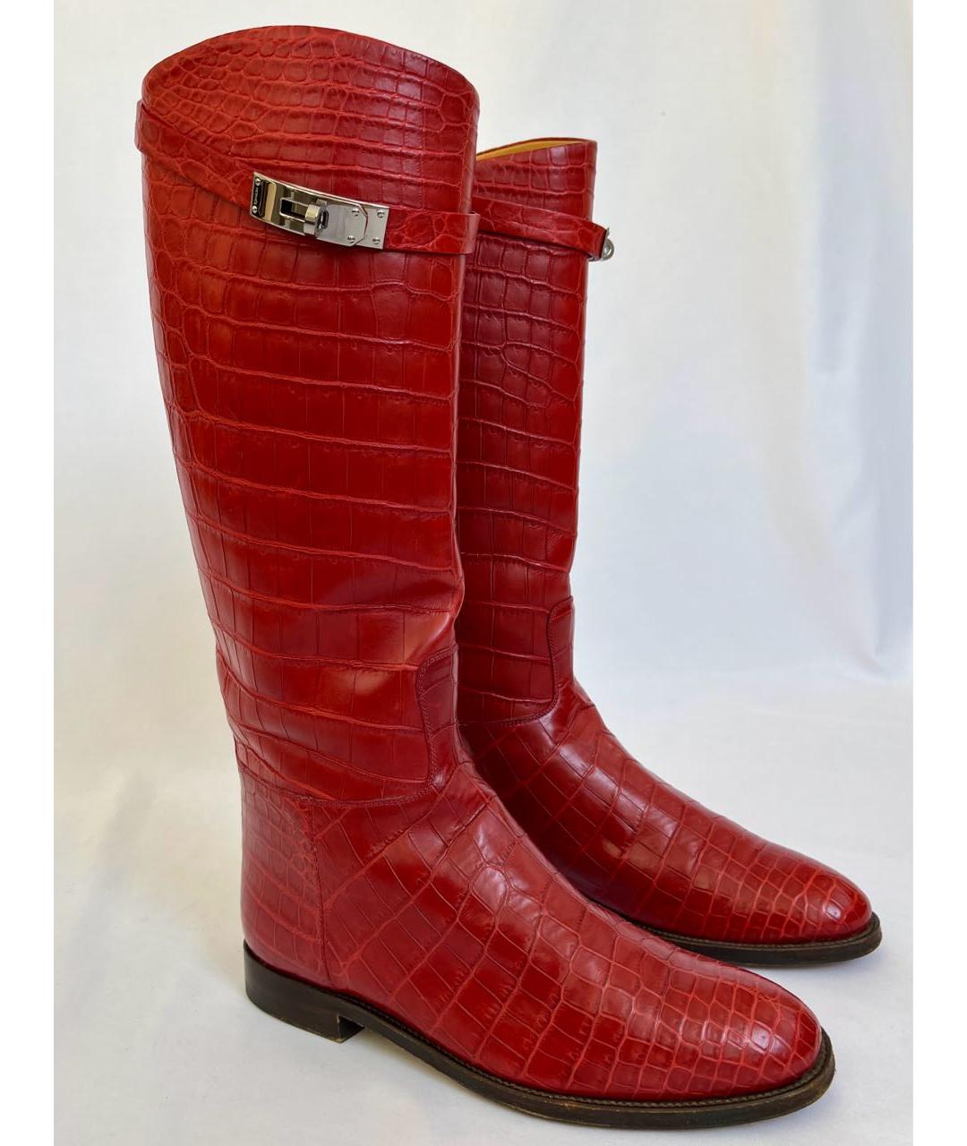 HERMES Бордовые сапоги из экзотической кожи, фото 9