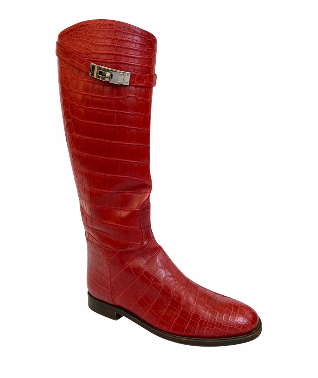 HERMES Бордовые сапоги из экзотической кожи, фото 1