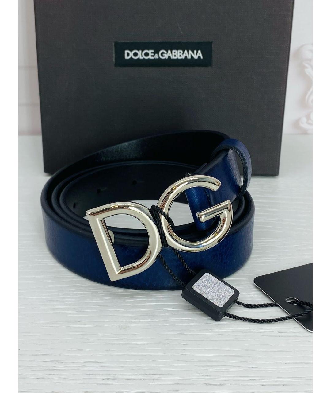 DOLCE&GABBANA Темно-синий кожаный ремень, фото 7