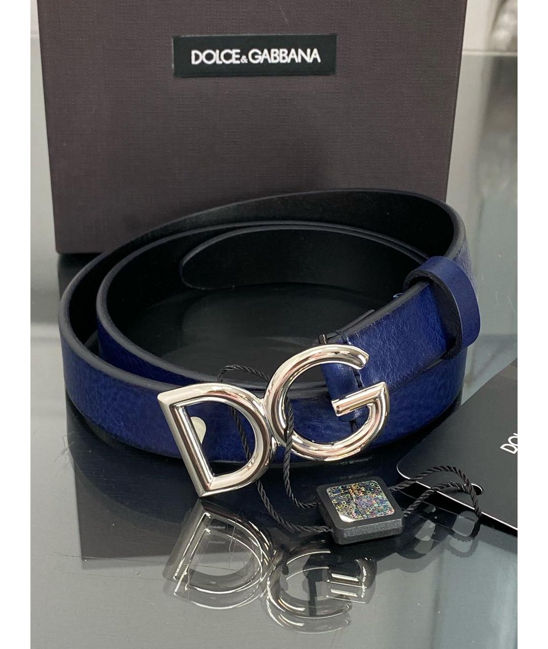 DOLCE&GABBANA Темно-синий кожаный ремень, фото 4
