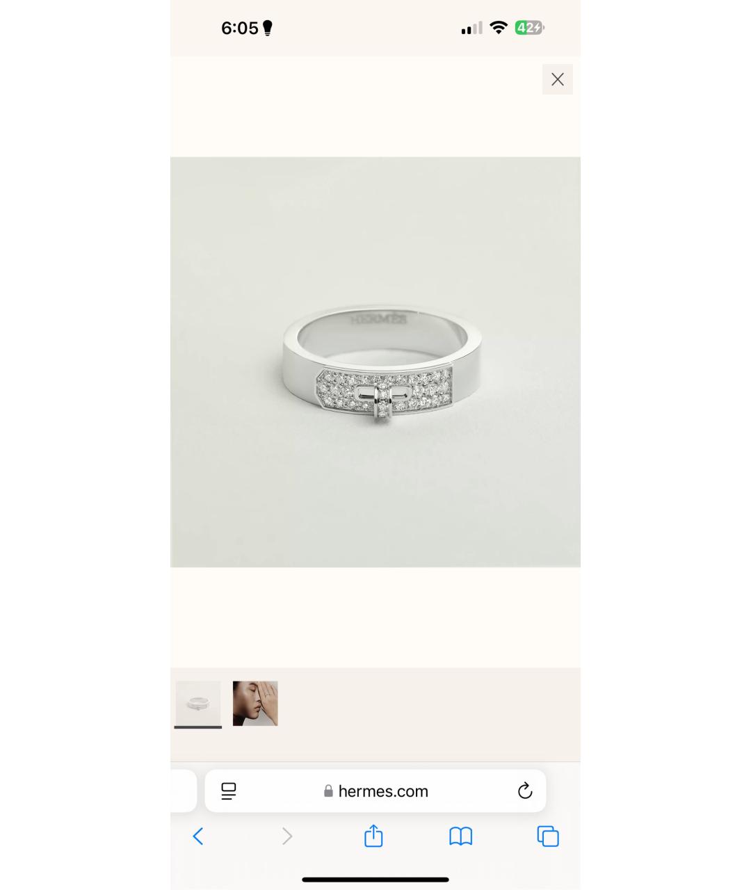HERMES Серебряное кольцо из белого золота, фото 6