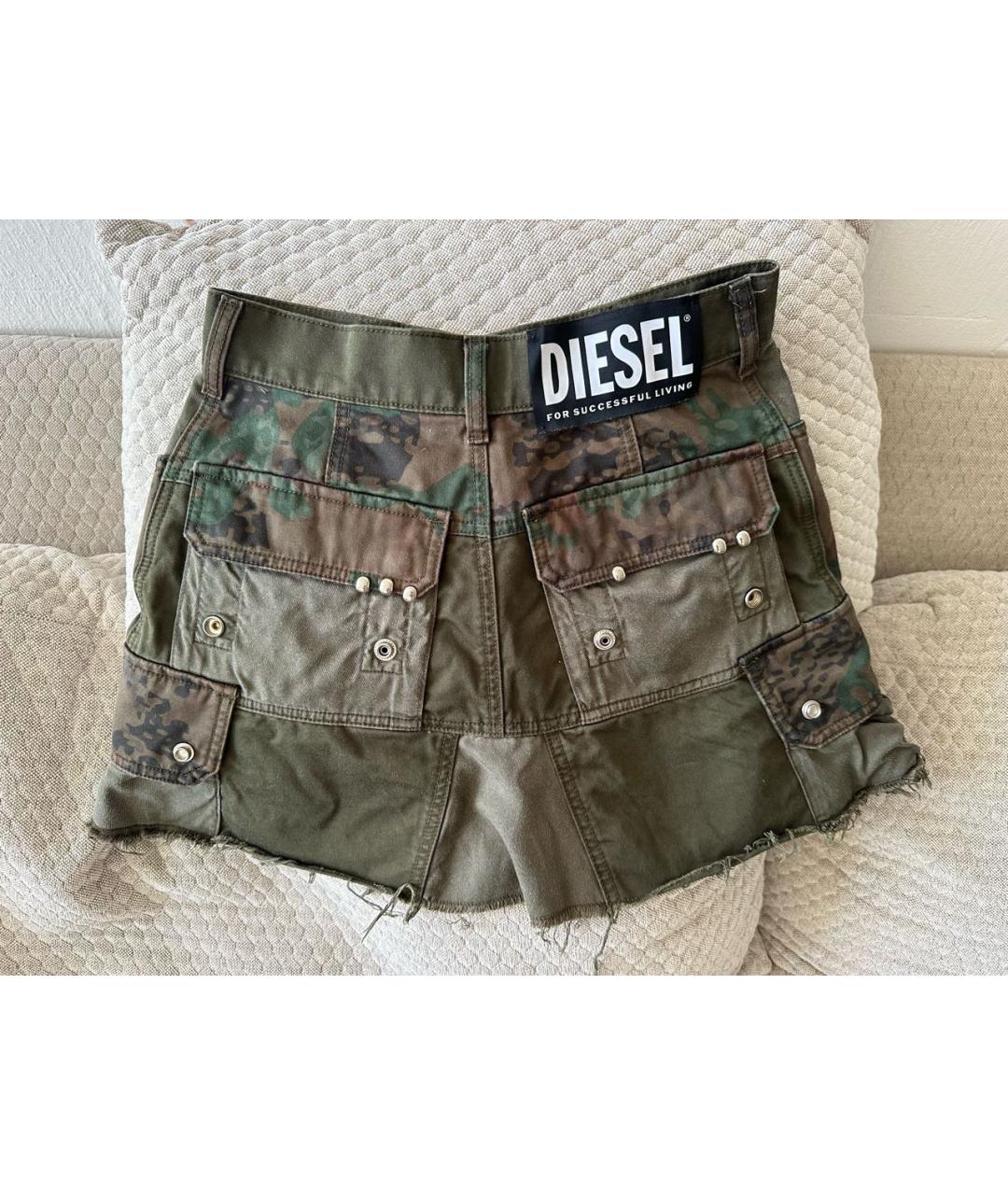 DIESEL Хаки хлопковая юбка мини, фото 3