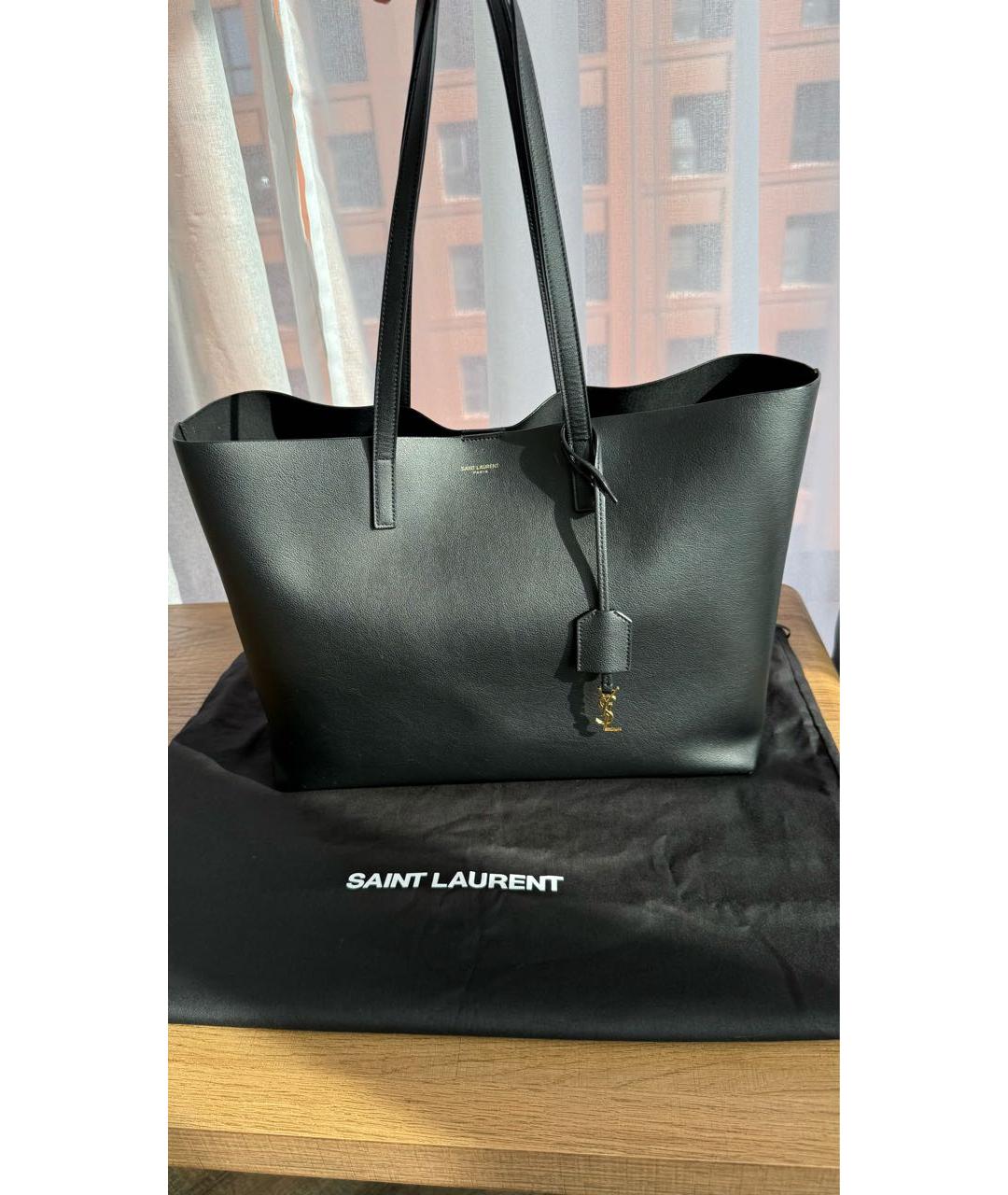 SAINT LAURENT Черная кожаная сумка тоут, фото 9